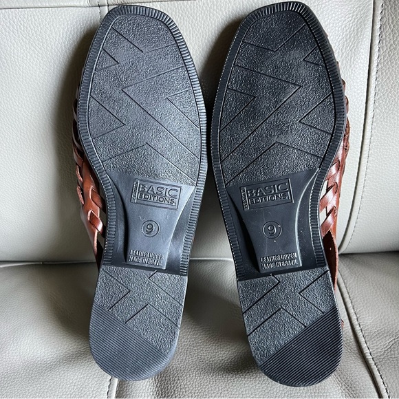 Vintage Sz 9 Genuine Leather Huarache Basket Weave Sandals Flat Shoes - Picture 9 of 15